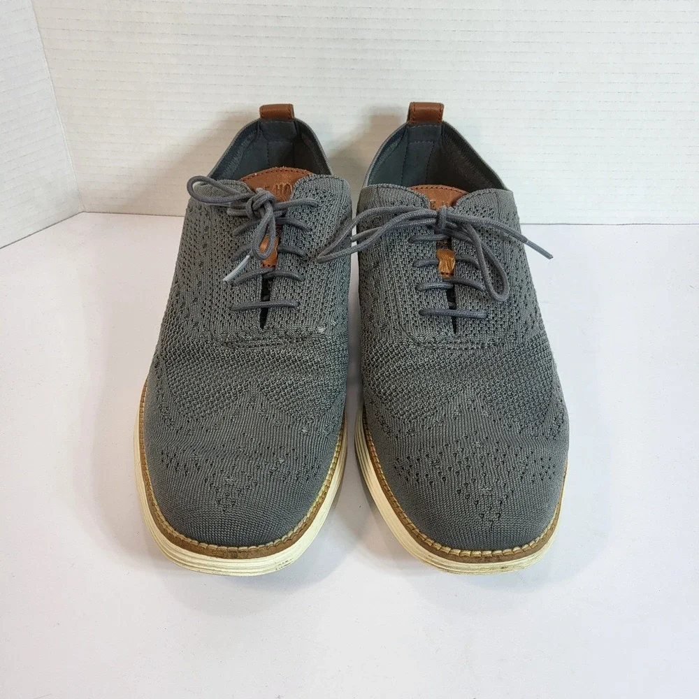 Cole Haan Grand Stitchlite‎ Wingtip Oxford Mens Gray Knit Leather Shoes 11M
